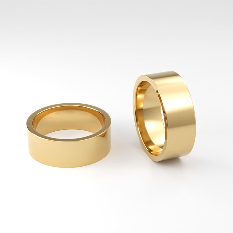14k Solid Yellow Gold Flat Wedding Band | 2mm - 8mm Gold Wedding Ring | Polished Flat Comfort Fit Wedding Band | Personalized Wedding Ring image 9