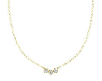 3 Stone Diamond Necklace/ Bezel Set Dainty Necklace/ 3 Diamond Gold Necklace/ Minimalist Necklace Diamond/ Layered Necklace Gold