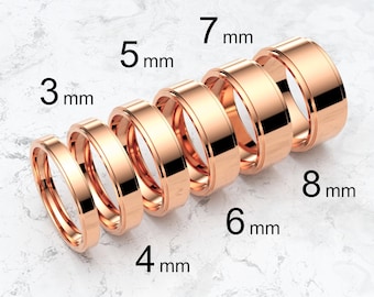 14k Solid Rose Gold Flat Step Edge Wedding Band | 3mm - 8mm Gold Wedding Ring | High Polished Comfort Fit Wedding Band | Personalized Ring