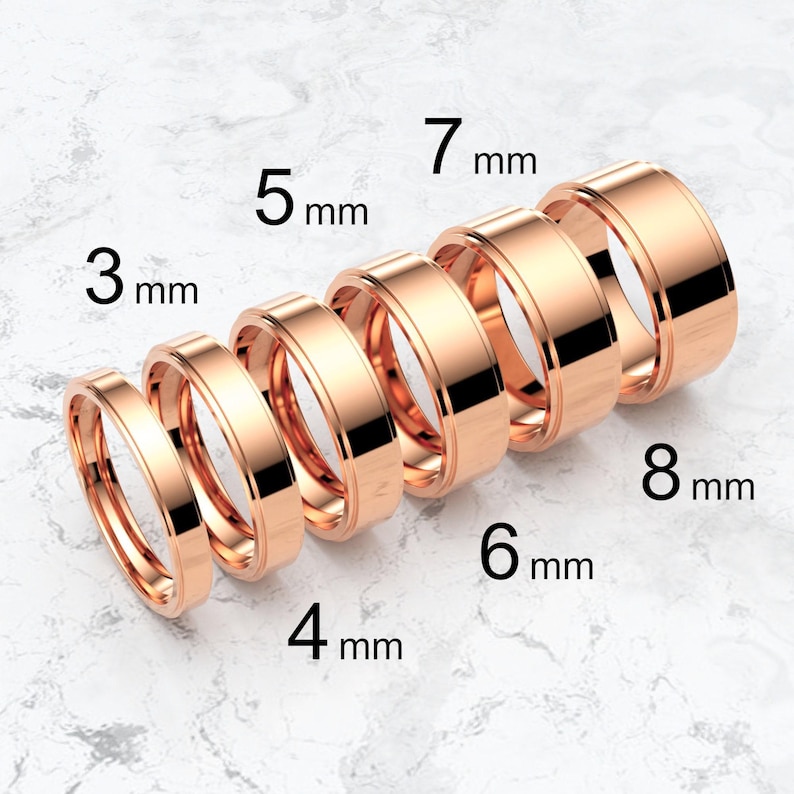14k Solid Rose Gold Flat Step Edge Wedding Band | 3mm - 8mm Gold Wedding Ring | High Polished Comfort Fit Wedding Band | Personalized Ring