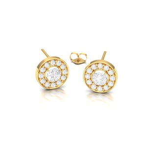 Diamond Halo Studs/ Pave set Diamond Stud Earrings/ Diamond Wedding Earring in 14k Gold/ Real Diamond Pave Earrings/ Unique Earrings Gold