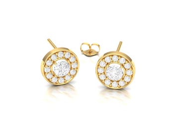 Diamond Halo Studs/ Pave set Diamond Stud Earrings/ Diamond Wedding Earring in 14k Gold/ Real Diamond Pave Earrings/ Unique Earrings Gold