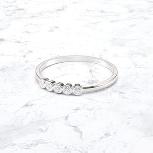 Diamond Bezel set Ring/ Dainty Diamond Ring/ 5 Stone Diamond Wedding Ring/ Five Stone Round Diamond Wedding Ring/ Bezel set Diamond Band image 4