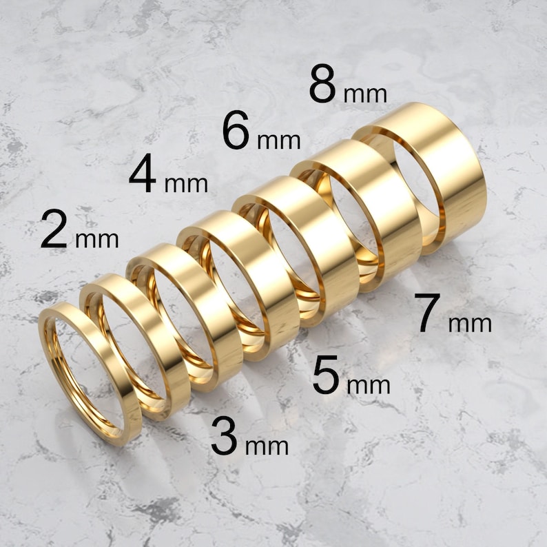 14k Solid Yellow Gold Flat Wedding Band | 2mm - 8mm Gold Wedding Ring | Polished Flat Comfort Fit Wedding Band | Personalized Wedding Ring image 1