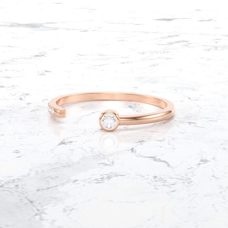Open Diamond Ring/ Thin Diamond Wedding Band/ Dainty Diamond Ring/ Bezel set Diamond Band image 7