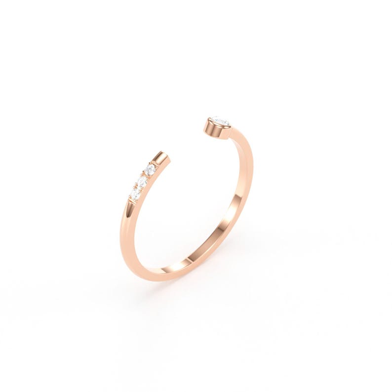 Open Diamond Ring/ Thin Diamond Wedding Band/ Dainty Diamond Ring/ Bezel set Diamond Band image 8