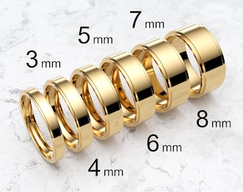 14k Solid Yellow Gold Flat Step Edge Wedding Band | 3mm - 8mm Gold Wedding Ring | High Polished Comfort Fit Wedding Band | Personalized Ring