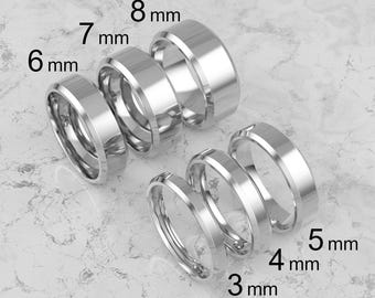 14k Solid White Gold Beveled Edge Wedding Band | 3mm - 8mm Gold Wedding Ring | High Polished Comfort Fit Wedding Band | Personalized Ring