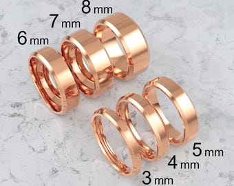 14k Solid Rose Gold Beveled Edge Wedding Band | 3mm - 8mm Gold Wedding Ring | High Polished Comfort Fit Wedding Band | Personalized Ring