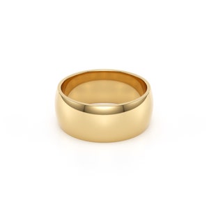 8mm 14k yellow solid gold classic dome comfort fit wedding band.