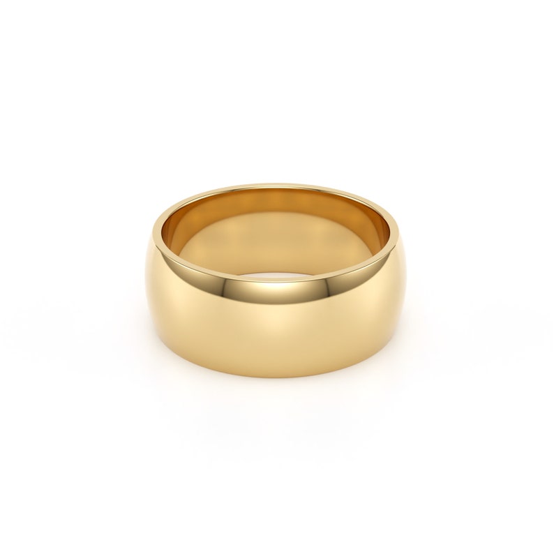 8mm 14k yellow solid gold classic dome comfort fit wedding band.