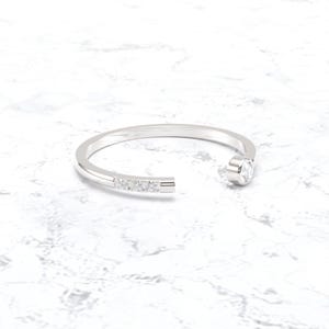 Open Diamond Ring/ Thin Diamond Wedding Band/ Dainty Diamond Ring/ Bezel set Diamond Band image 4
