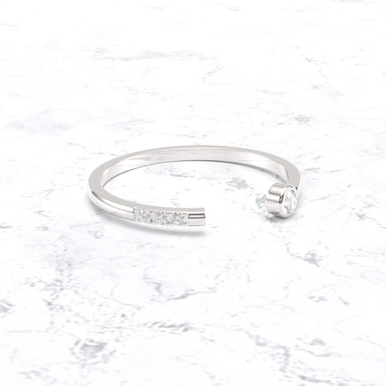 Open Diamond Ring/ Thin Diamond Wedding Band/ Dainty Diamond Ring/ Bezel set Diamond Band image 4