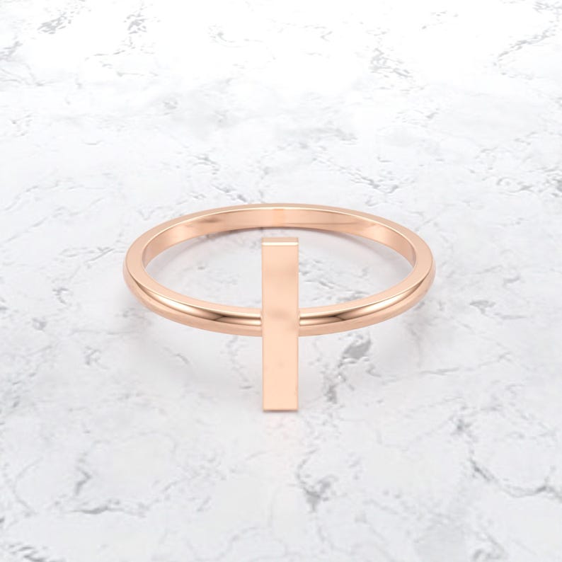 Square Gold Bar Ring/ 14k gold line ring/ Real Gold Stylish Ring/ minimalist gold bar ring/ modern square bar ring image 7