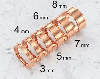 18k Solid Rose Gold Flat Grooved Wedding Band | 3mm - 8mm Gold Wedding Ring | High Polished Comfort Fit Wedding Band | Personalized Ring