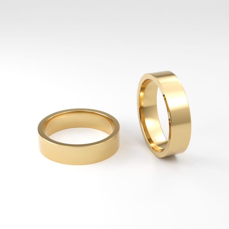 14k Solid Yellow Gold Flat Wedding Band | 2mm - 8mm Gold Wedding Ring | Polished Flat Comfort Fit Wedding Band | Personalized Wedding Ring image 7