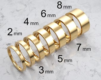 Fede nuziale piatta in oro giallo massiccio 14k / Fede nuziale in oro da 2 mm a 8 mm / Fede nuziale piatta lucidata e comoda / Fede nuziale personalizzata