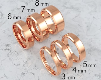 18k Solid Rose Gold Beveled Edge Wedding Band | 3mm - 8mm Gold Wedding Ring | High Polished Comfort Fit Wedding Band | Personalized Ring