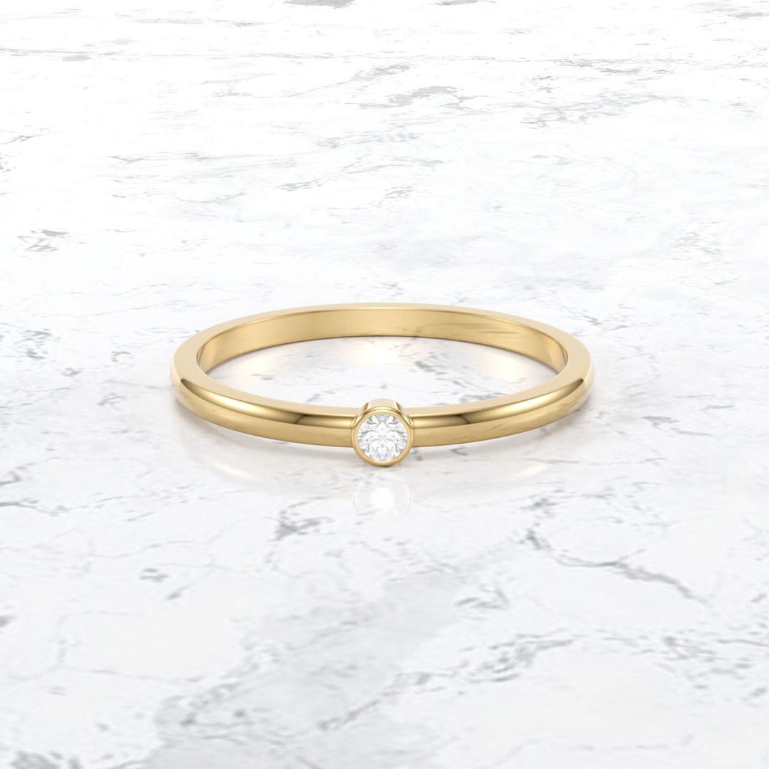 Single Diamond Bezel Set Ring/ Single Stone Diamond Wedding Ring/ Real ...