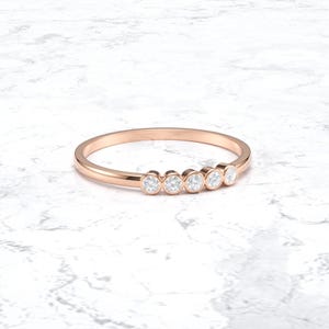 Diamond Bezel set Ring/ Dainty Diamond Ring/ 5 Stone Diamond Wedding Ring/ Five Stone Round Diamond Wedding Ring/ Bezel set Diamond Band image 7