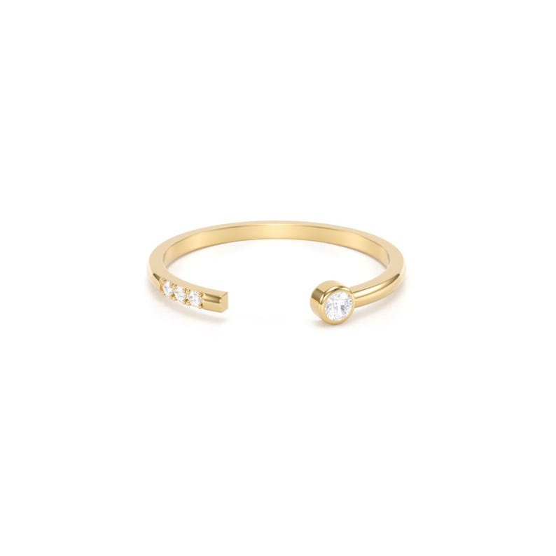 Open Diamond Ring/ Thin Diamond Wedding Band/ Dainty Diamond Ring/ Bezel set Diamond Band image 3