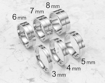 Solid Platinum Flat Single Groove Wedding Band, 3mm-8mm Platinum Wedding Ring, High Polish Comfort Fit Band, Personalized Wedding Ring