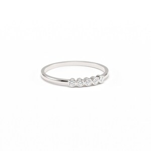 Diamond Bezel set Ring/ Dainty Diamond Ring/ 5 Stone Diamond Wedding Ring/ Five Stone Round Diamond Wedding Ring/ Bezel set Diamond Band image 6