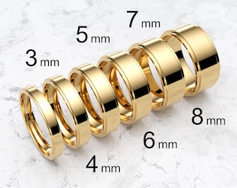 18k Solid Yellow Gold Flat Step Edge Wedding Band | 3mm - 8mm Gold Wedding Ring | High Polished Comfort Fit Wedding Band | Personalized Ring