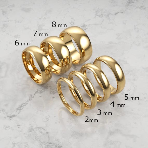 14k Solid Yellow Gold Domed Wedding Band | 2mm - 8mm Gold Ring | Classic Dome Comfort Fit Wedding Band | Men and Women's Engraved Ring