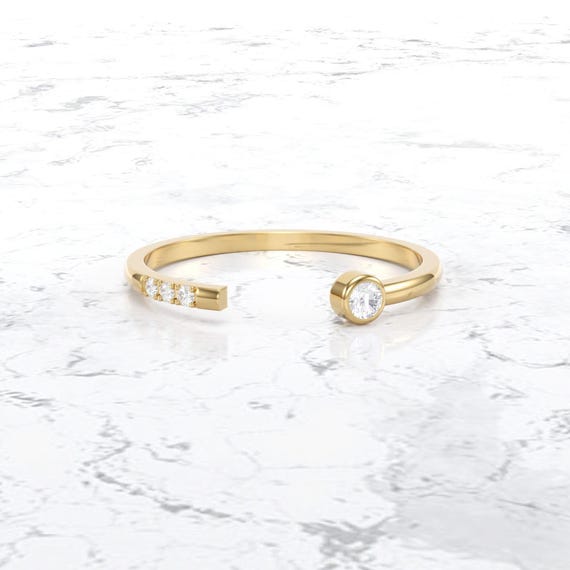 Open Diamond Ring/ Thin Diamond Wedding Band/ Dainty Diamond Ring/ Bezel set Diamond Band