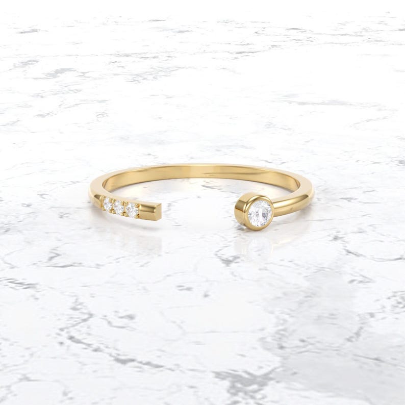 Open Diamond Ring/ Thin Diamond Wedding Band/ Dainty Diamond Ring/ Bezel set Diamond Band image 1