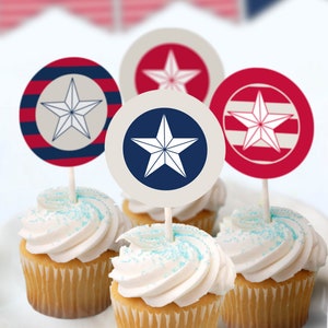 Red White & Blue Printable Star Cupcake Toppers 4th of July image 1