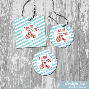 Classic Red Tricycle Printable Thank You Favor Tags Stickers Labels INSTANT DOWNLOAD image 1