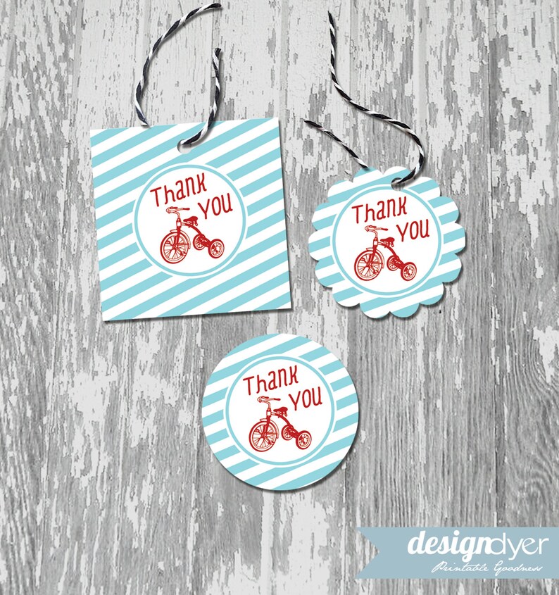 Classic Red Tricycle Printable Thank You Favor Tags Stickers Labels INSTANT DOWNLOAD image 1