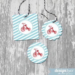 Classic Red Tricycle Printable Favor Gift Tags Stickers Labels or Cupcake Toppers INSTANT DOWNLOAD