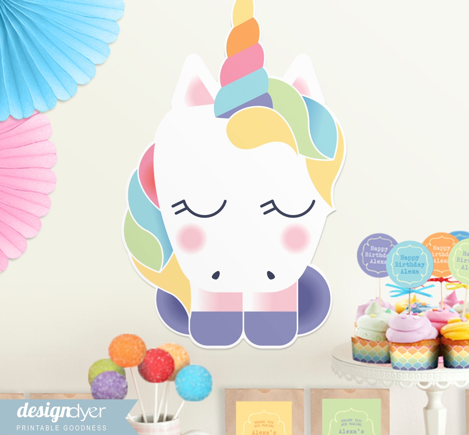 Rainbow Unicorn Cake Topper DIY Printable Party Sign INSTANT - Etsy