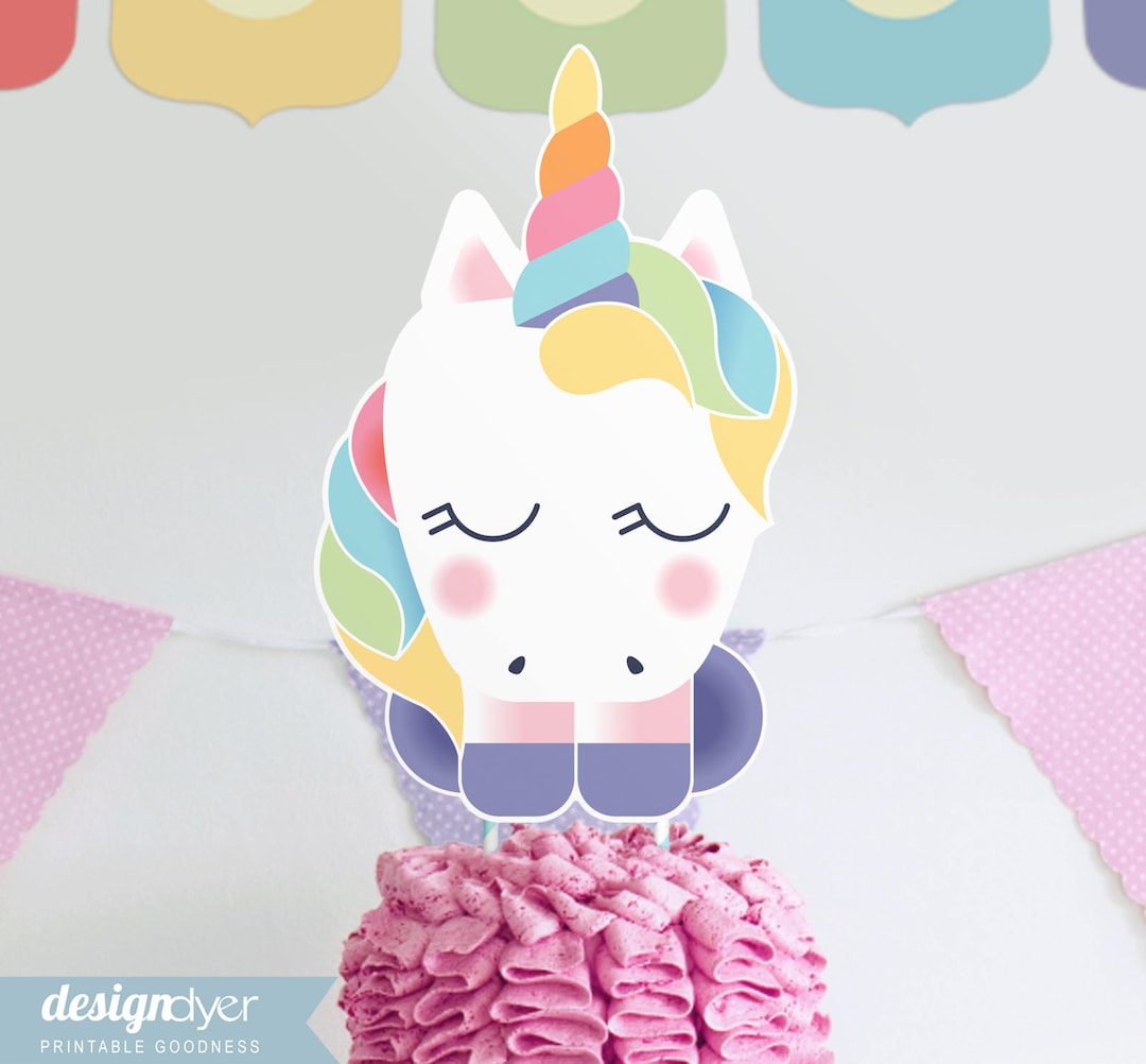 Rainbow Unicorn Cake Topper DIY Printable Party Sign INSTANT DOWNLOAD ...