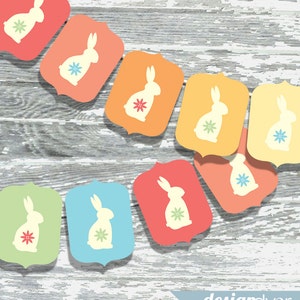 DIY Bunny Garland Printable Banner in Rainbow Pastel Colors for Easter INSTANT DOWNLOAD