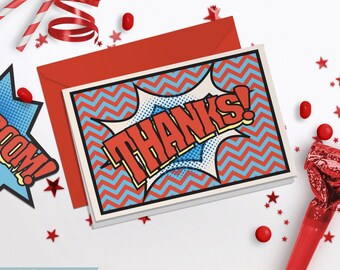 Superhero Printable Folded Thank You Notes INSTANT DOWNLOAD