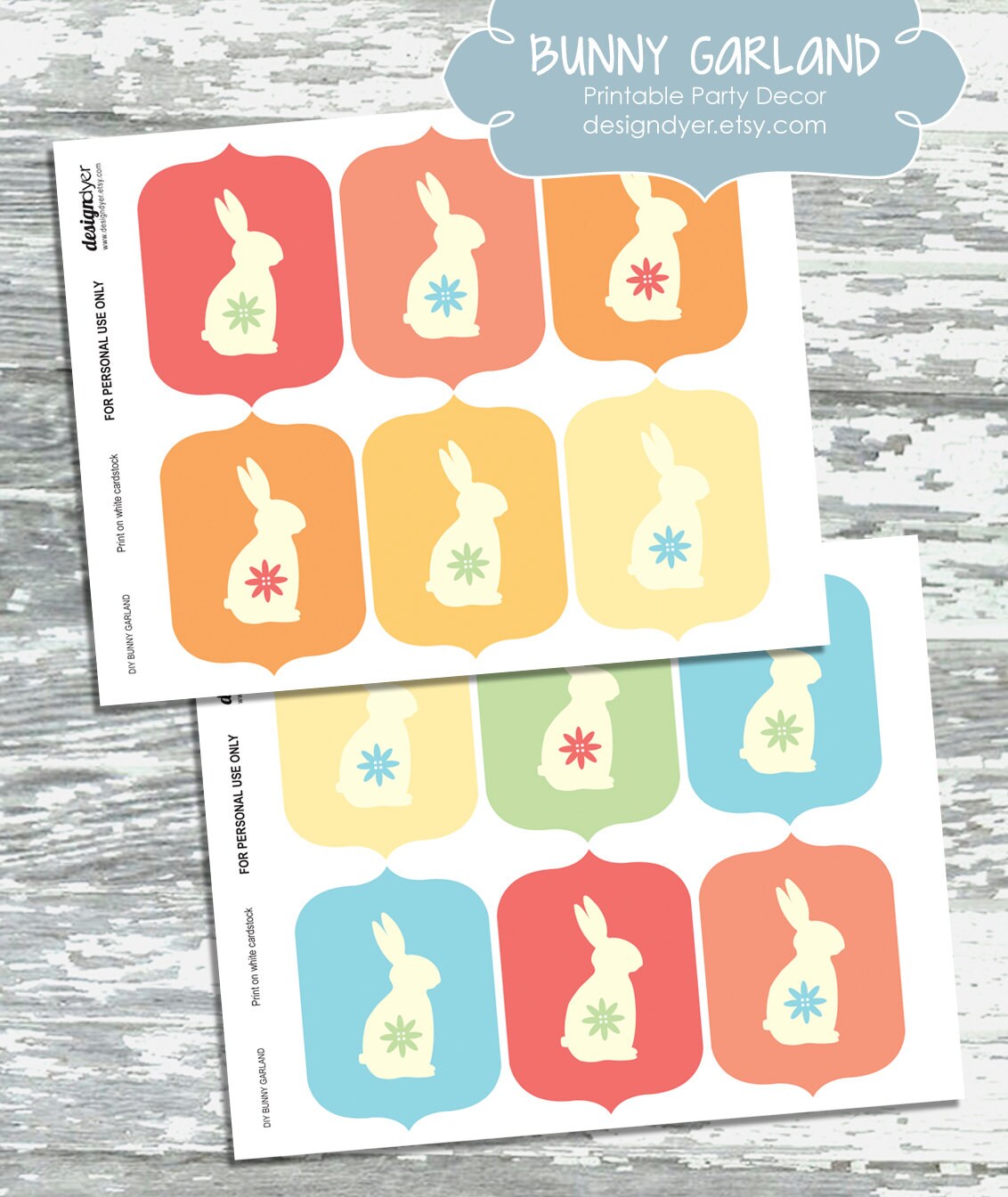 DIY Bunny Garland Printable Banner in Rainbow Pastel Colors for Easter ...