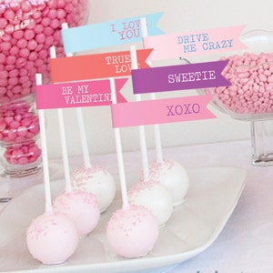 Valentine Printable Flags Cupcake Toppers in Pink Purple Blue Red - Etsy