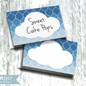 Cloud Printable Tent Card Blue Ombre - INSTANT DOWNLOAD