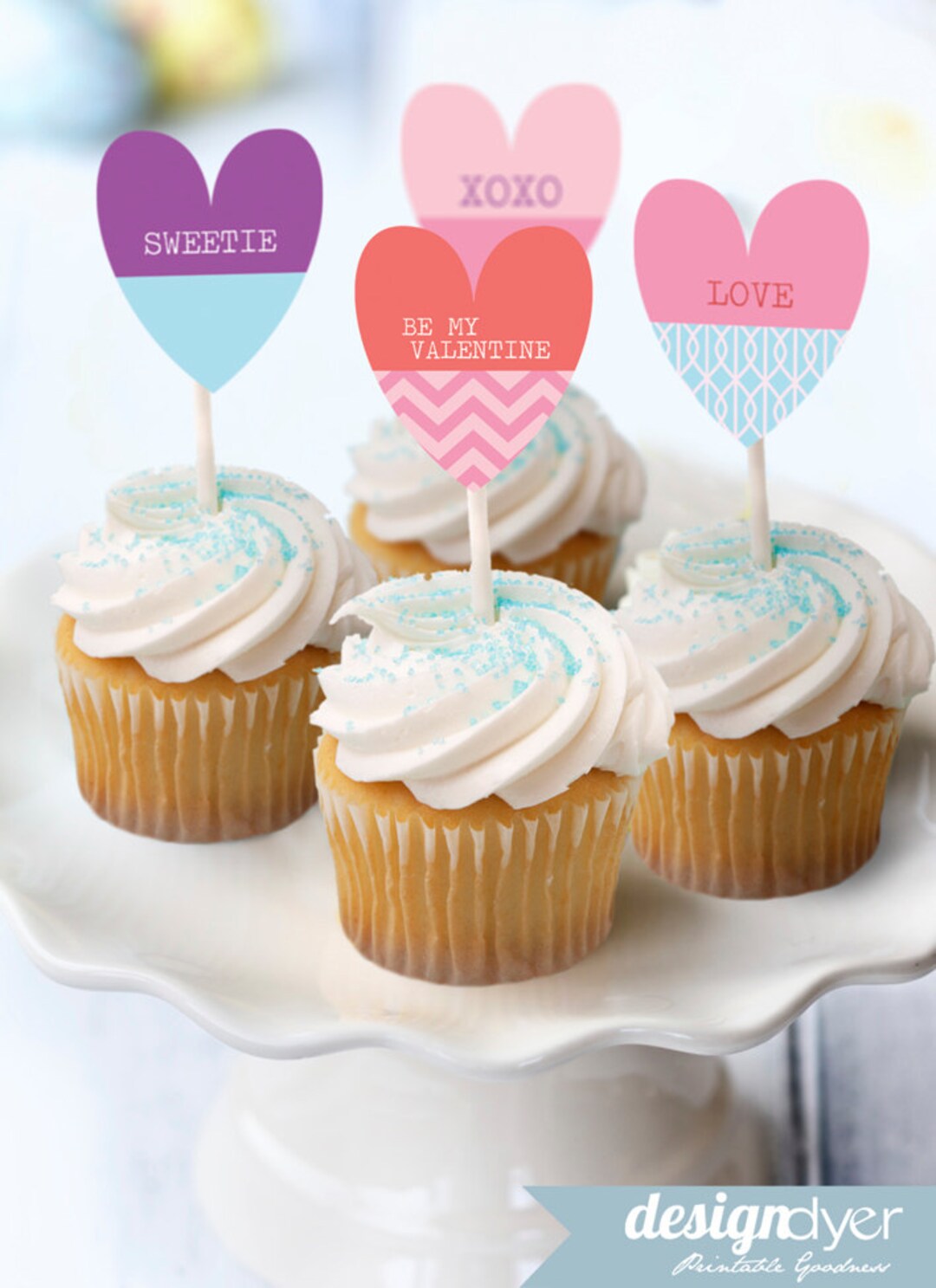 Valentine Cupcake Toppers Printable Colorful Heart Shaped Decorations ...