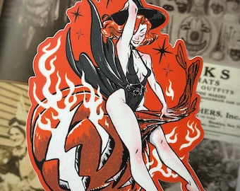 Pumpkin Rider Witch STICKER