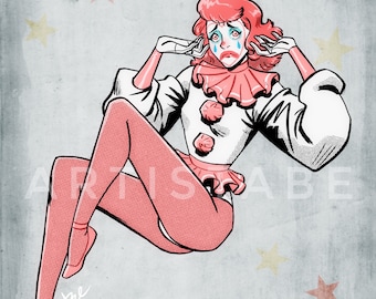 Pink Sad Clown 5x7