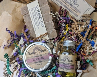 Lavender Oatmeal Soap Gift Set, Valentines Day Gifts for Mom, Perfume Oil, Healing Salve, Relaxation Gift Box, Mothers Day Gifts, Vegan Gift