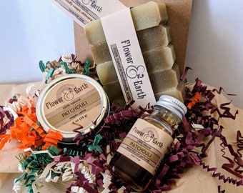 Patchouli Gift Set, Healing Balm, Patchouli Perfume Oil, Patchouli Soap Favors, Valentines Day Gifts for Mom from Daughter, Hippie Gifts Men