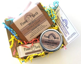 Easter Basket Stuffers for Him, Cedar Soap, Activated Charcoal Soap Bar, Beeswax Balm, Healing Salve, Self Care Gift Box for Mens Skin Care