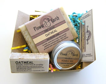 Oatmeal Soap Gift Box, Unscented Soap Bar, Beeswax Salve, Valentines Day Gifts for Men, Exfoliating Soap, Sensitive Skin Care Fragrance Free