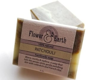 Patchouli Soap Bar, French Green Clay Soap, Musky Scent Earthy Soap, Zero Waste Gift for Her, Grooming Gift, Calendula Soap, Hippie Mom Gift